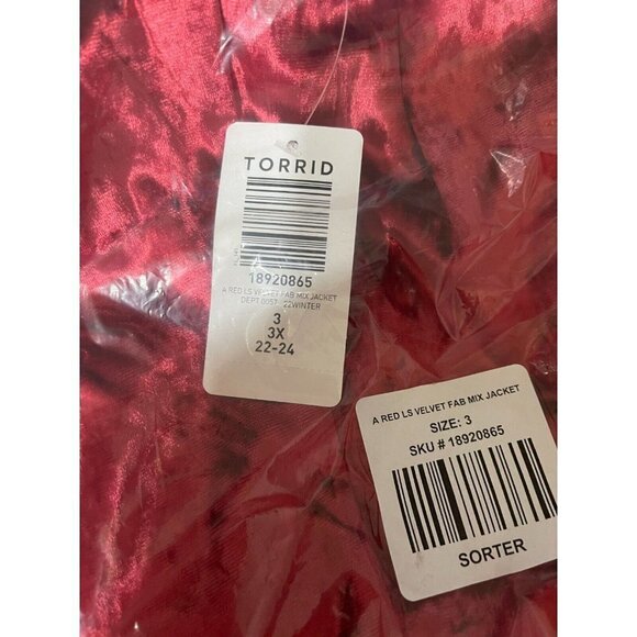 Torrid Plus 3 Red Crushed Velvet Open Front Mesh Hem Long Sleeve Midi Topper - Picture 6 of 6